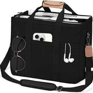 Brand New XL Black Canvas Tote Zipper Compartments Work Bag